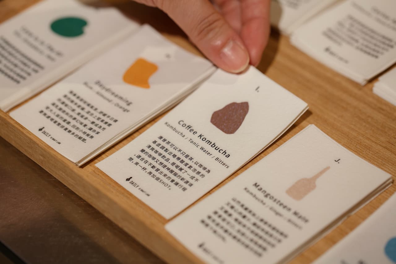 隨酒會附上一張風味小卡,最上面的色塊圖案,能在店裡找到相對應的物品,下回來可以試試眼力。