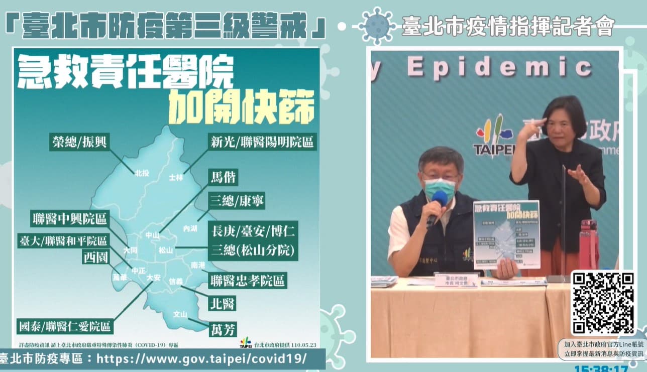 柯文哲下令20家醫院設快篩站,並宣布北市明起餐飲業全面禁內。(翻攝自柯文哲臉書)