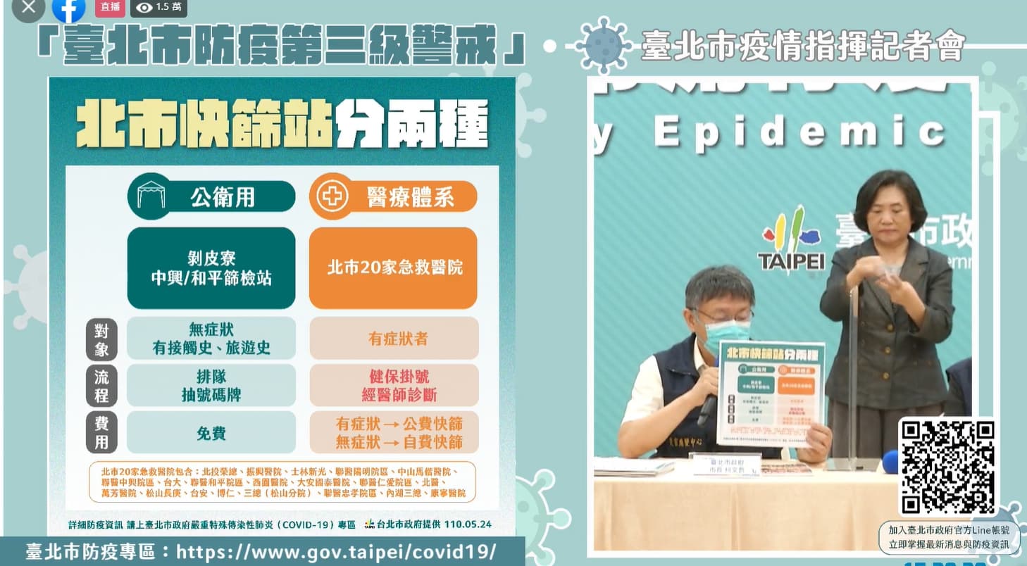 北市府目前快篩站分為兩種體系。(翻攝自柯文哲臉書)