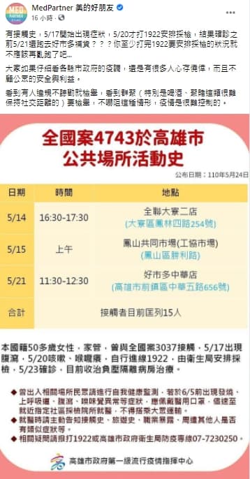 4743的50多歲婦人在安排好採檢後的隔天還去好市多,讓醫護粉專直言「心存僥倖」。(翻攝自「MedPartner 美的好朋友 」臉書)