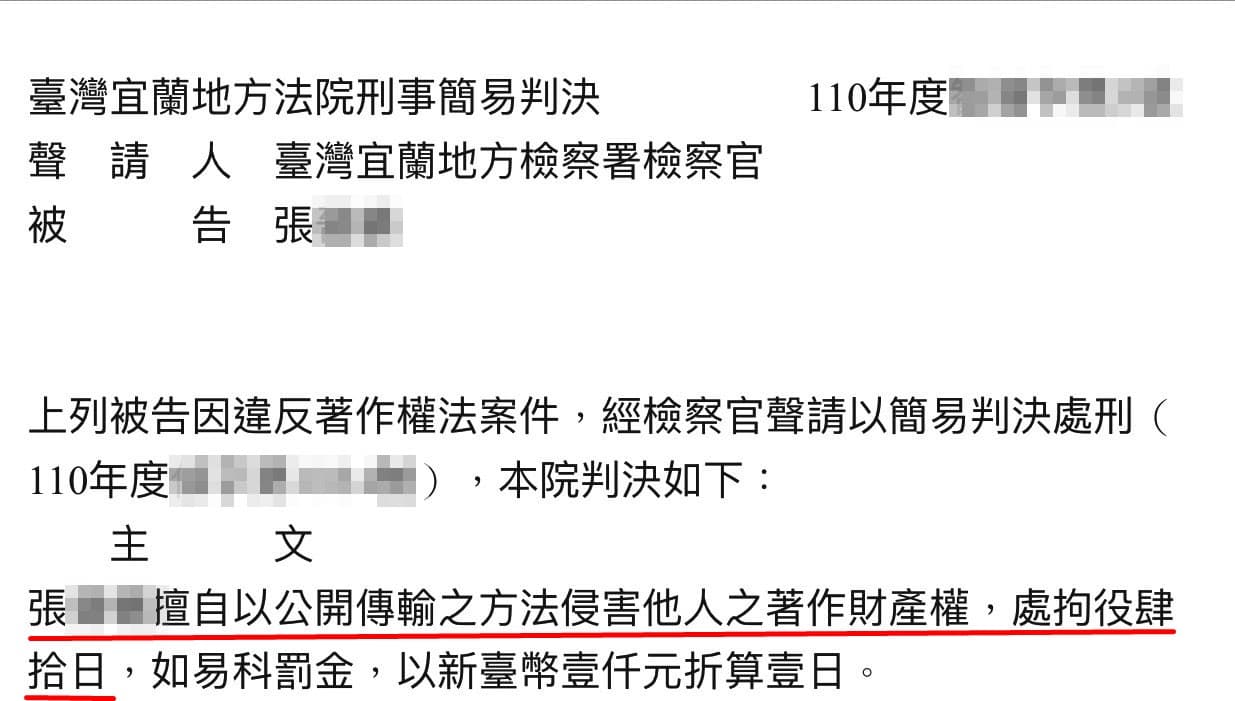 吳夢夢發現多名網友非法轉傳她的作品,憤而提告,其中一案獲法院認證有著作權。(翻攝司法院法學資料檢索系統)