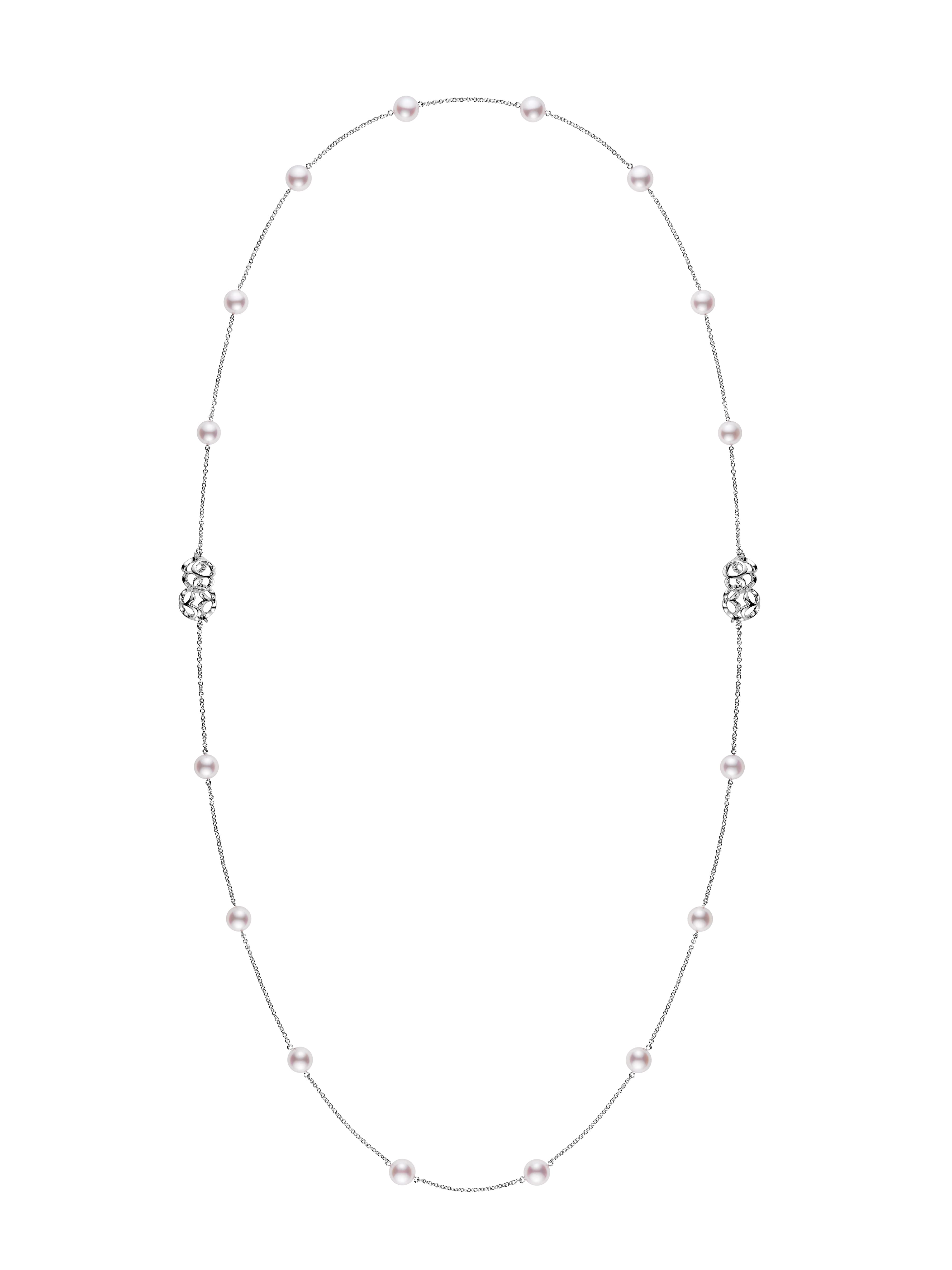 Double Eight系列珍珠鏈結項鍊 18K白金,日本Akoya珍珠(珍珠尺寸約8.00mm-8.99mm)。 NT$183,000 Mikimoto 。(Mikimoto提供)