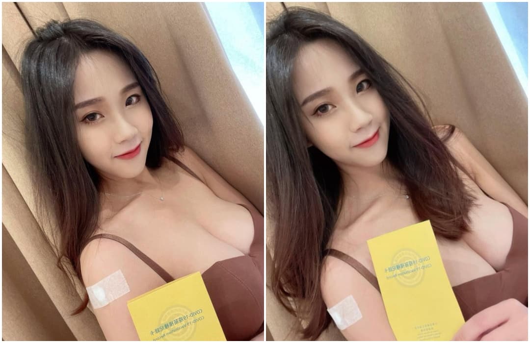 網紅Q塔貼出自己接種疫苗的照片,性感穿著讓網友都暴動了。(翻攝自Q塔IG)