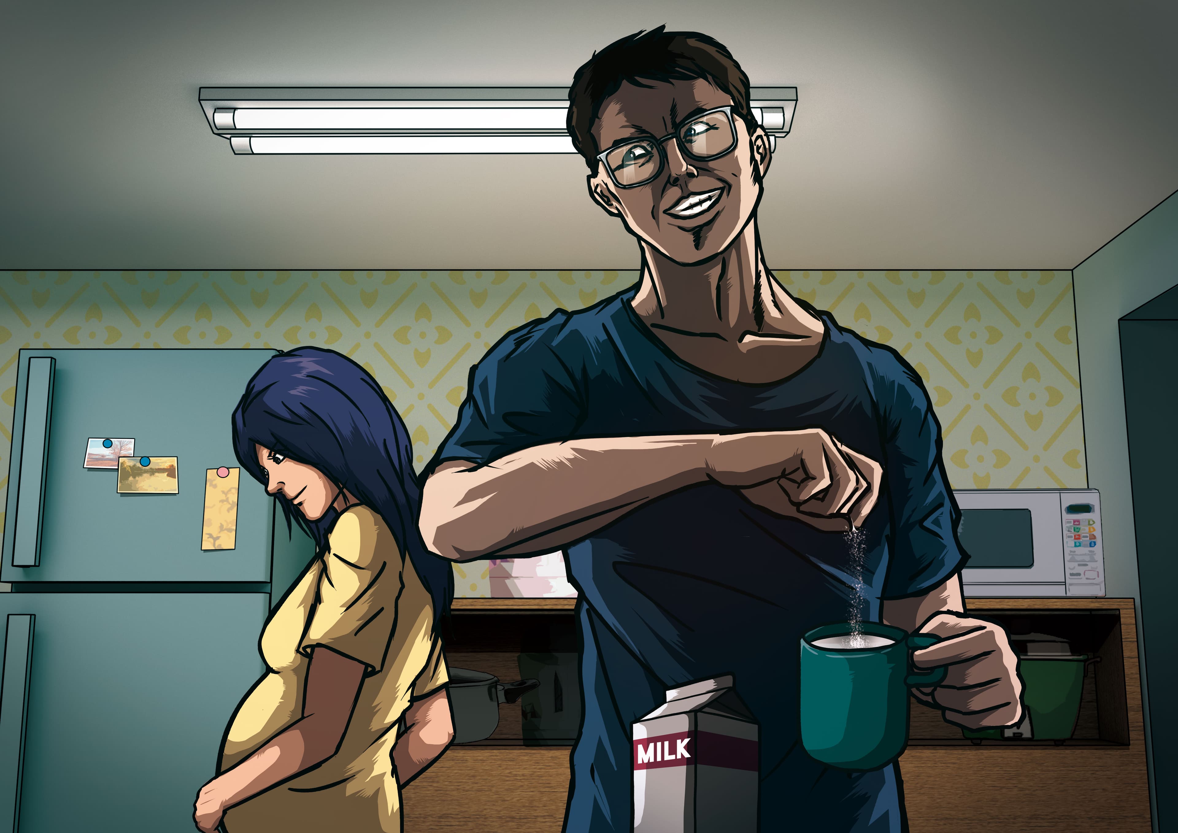 林男將摻有安眠藥的牛奶讓妻子喝下,等妻子昏迷,便展開犯案計畫。