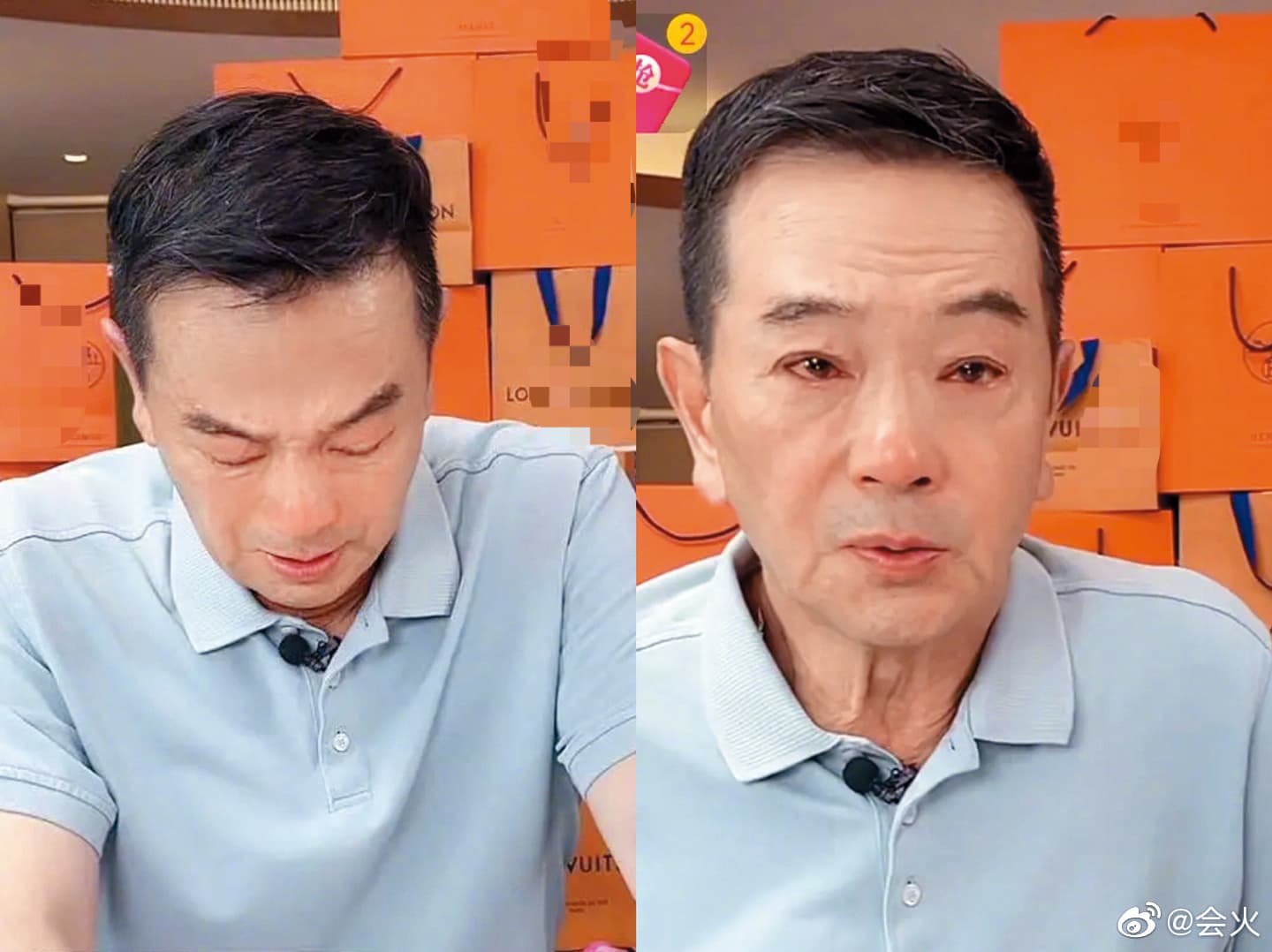 張晨光第一次直播帶貨，被網友嗆不好好拍戲來賣酒，一時情緒失控落淚。（翻攝自會火微博）