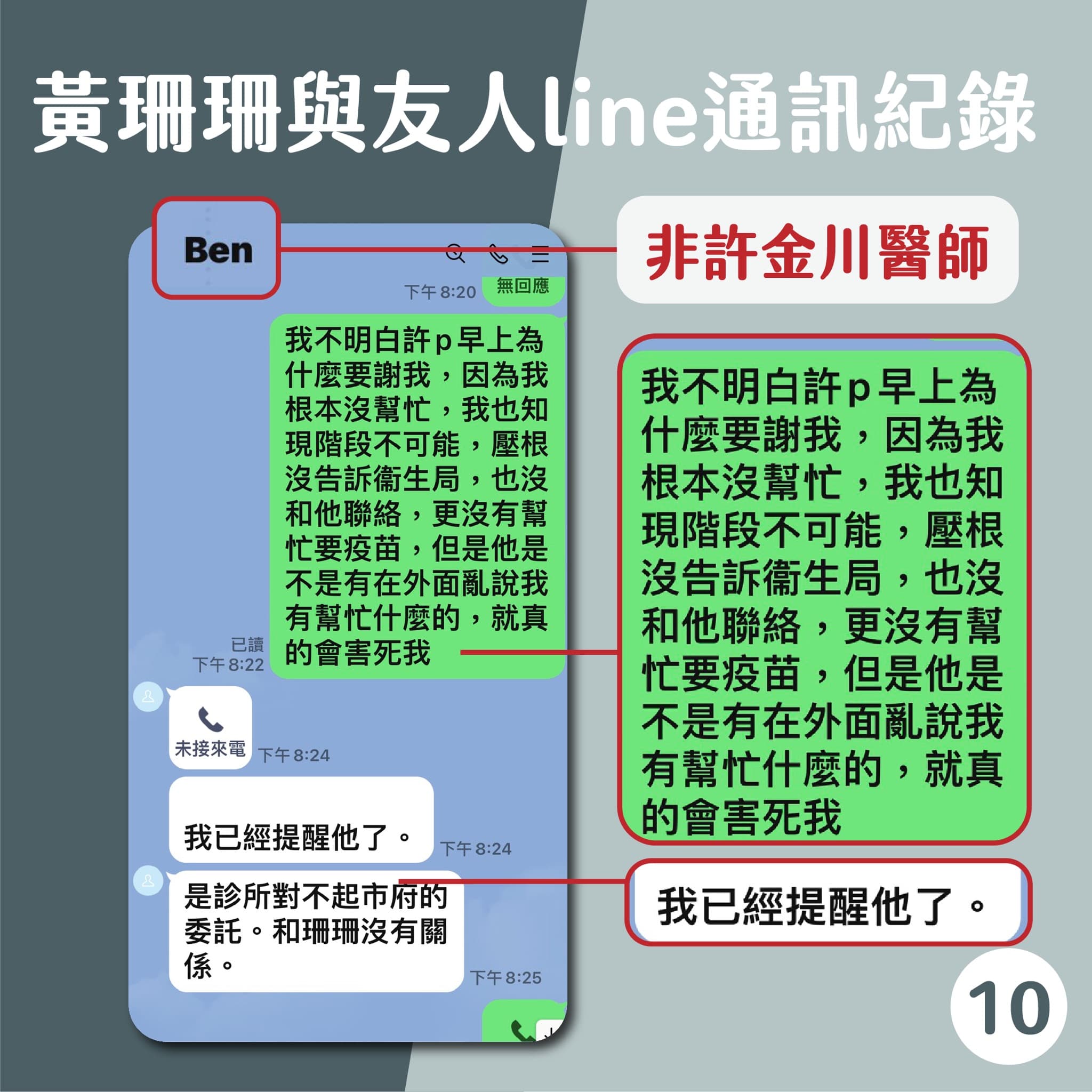 台北市副市長黃珊珊在記者會上出示截圖,表示自己事前未與許直接聯繫過。(台北市政府提供)