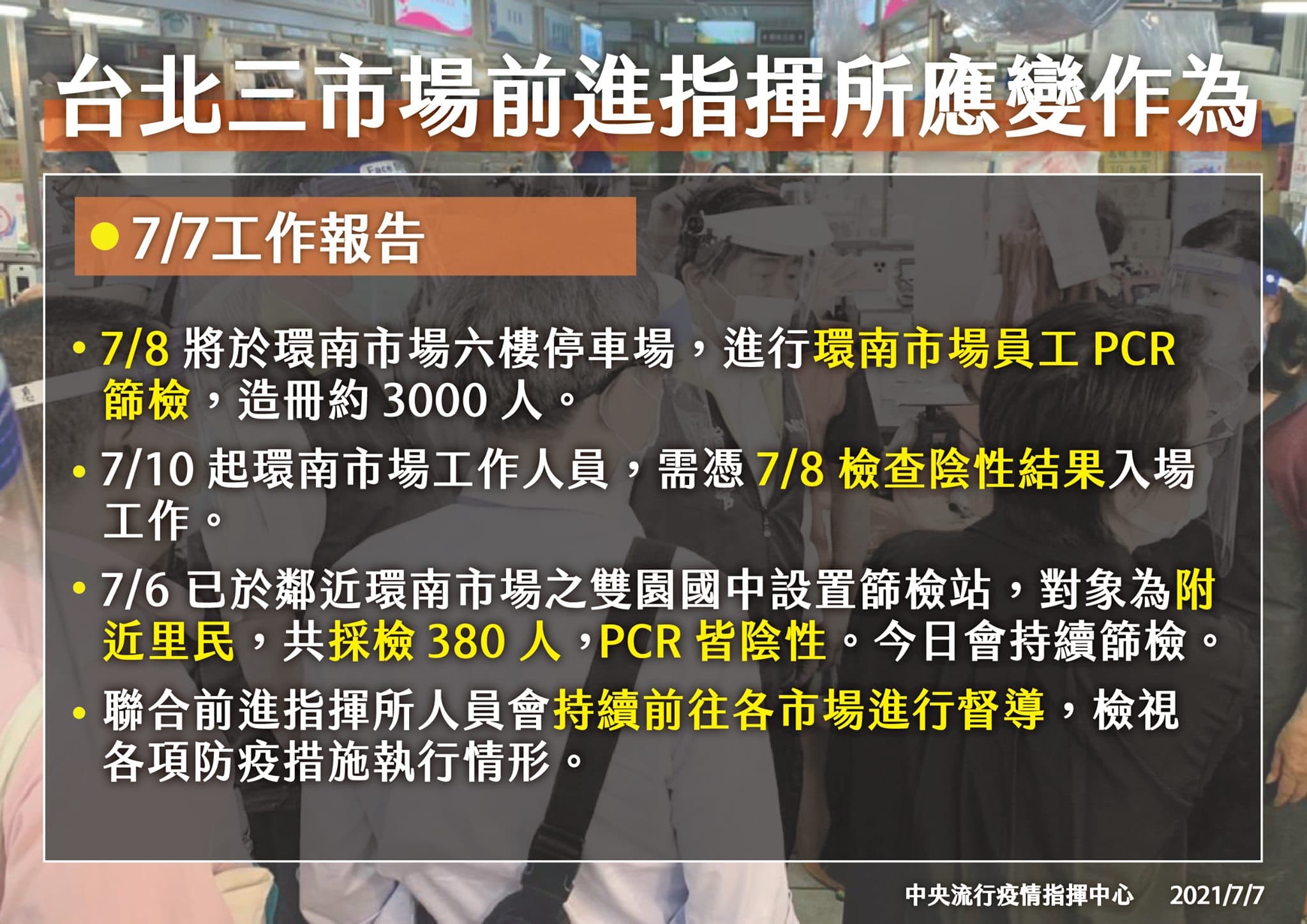 台北三市場前進指揮所應變作為。(指揮中心提供)