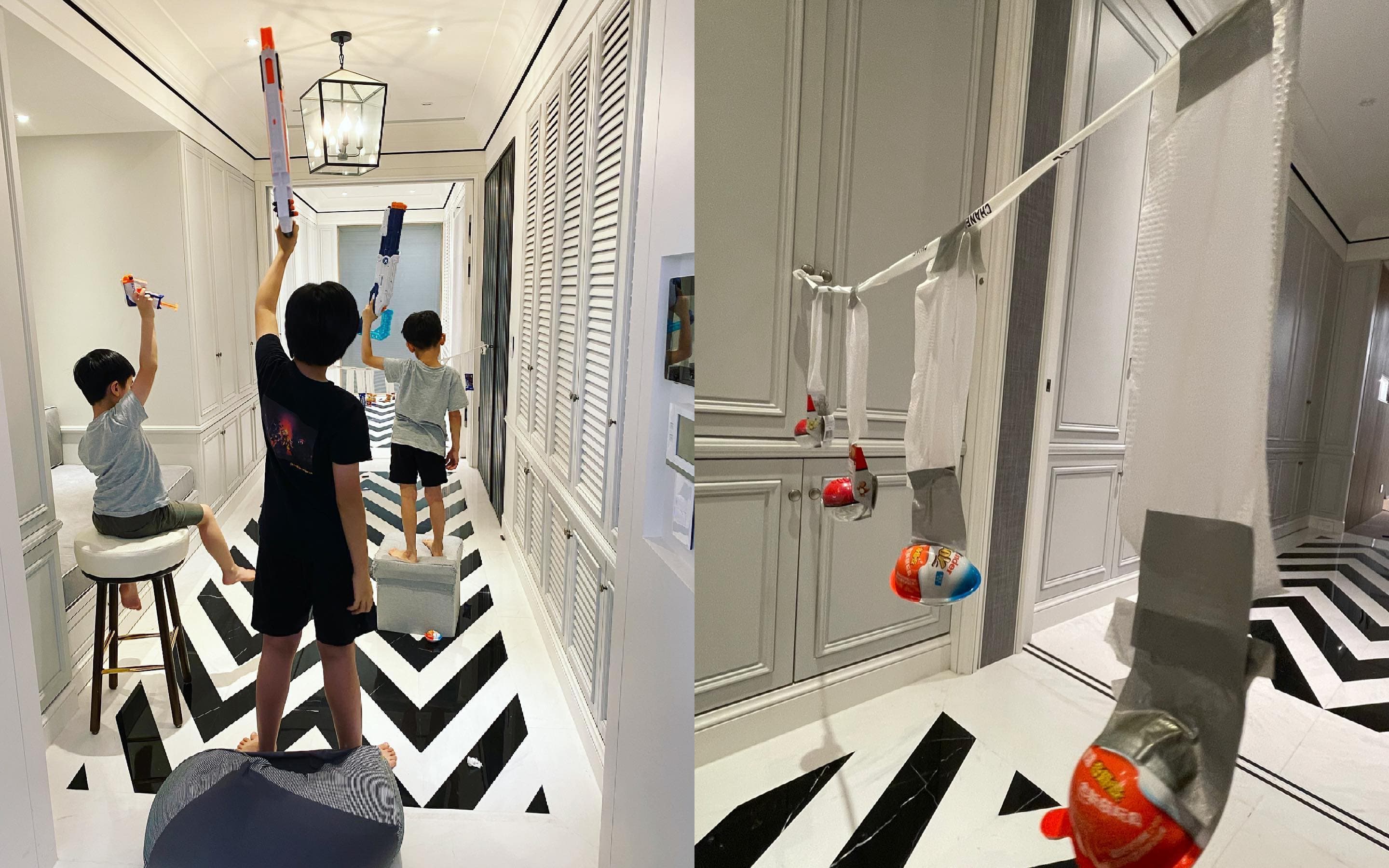 林志穎貼出設計遊戲讓小孩玩,嗯,家裡應該滿大的。(翻攝自林志穎臉書)