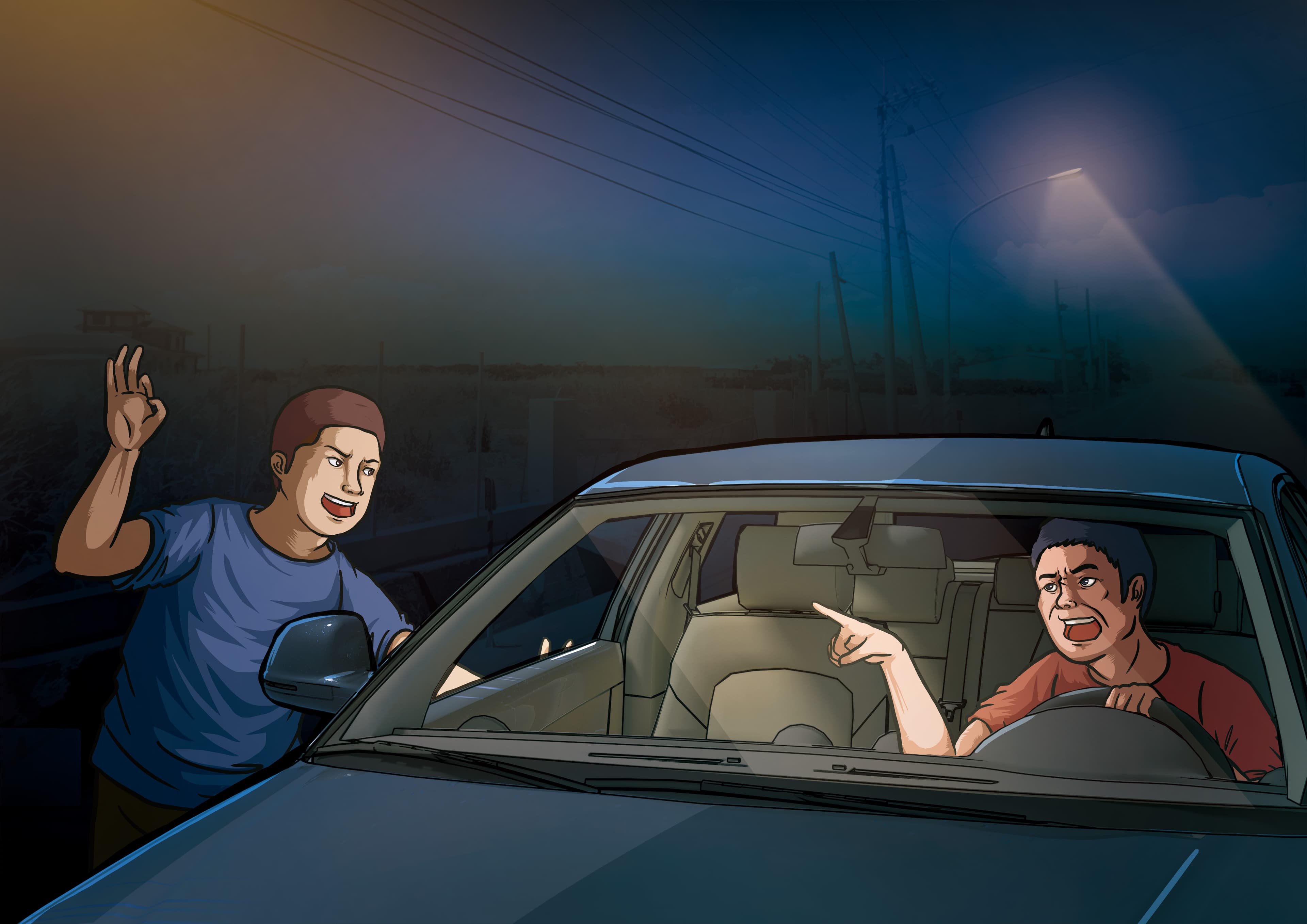 林健郡(左)駕駛休旅車趕到車禍現場,再讓肇事的父親林豐德(右)開走逃逸。