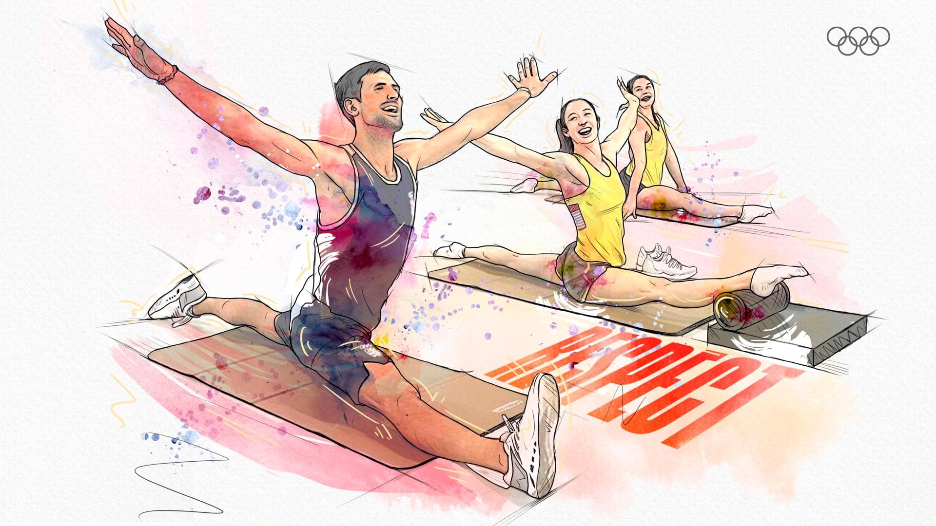 奧運官方特別畫了水彩版的喬科維奇拉筋圖。(翻攝Olympics推特)