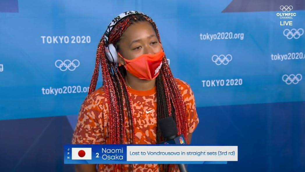 奧運出局後,大坂直美接受訪問,令人深感「意外」。(翻攝Tennis TV臉書)