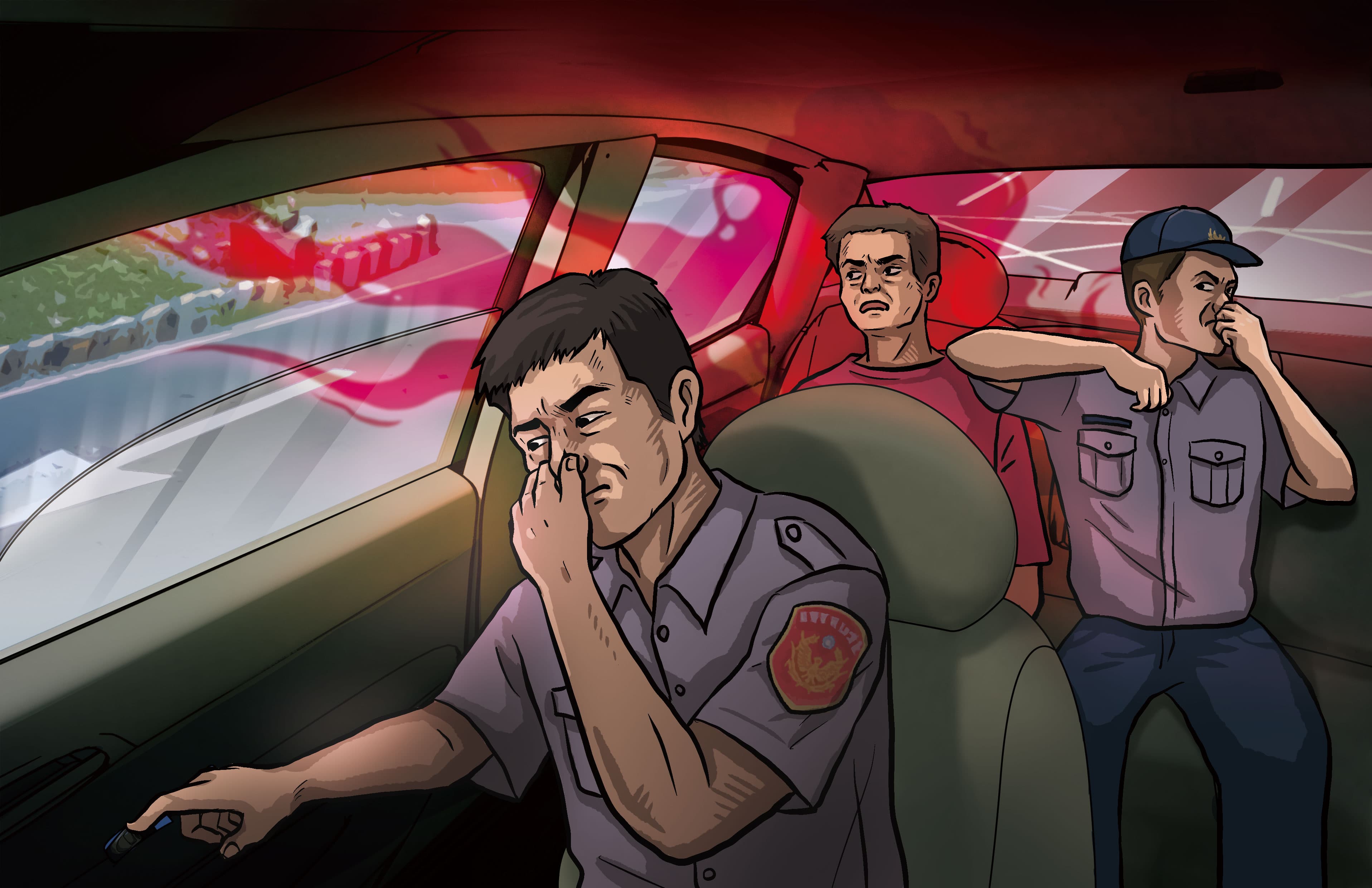 案發後,濃濃的血腥味一直跟著主謀康文瑞,連警方押解時都還聞得到。