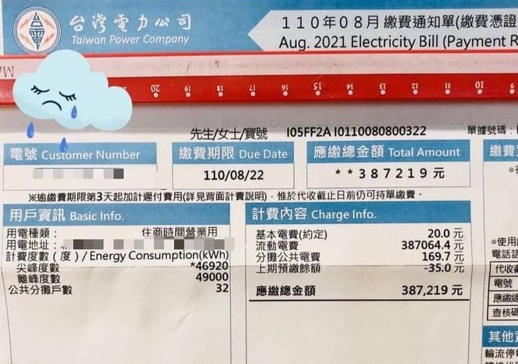 新開的包子店2個月電費竟高達38萬元,讓老闆好崩潰。(翻攝自爆料公社)