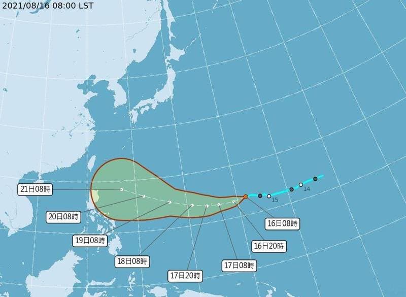 熱帶低壓TD14路徑圖。(中央氣象局提供)