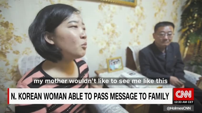 CNN電視台曾前進北韓採訪金蓮希的女兒和老公,再把畫面帶到南韓給金蓮希。(翻攝自CNN)