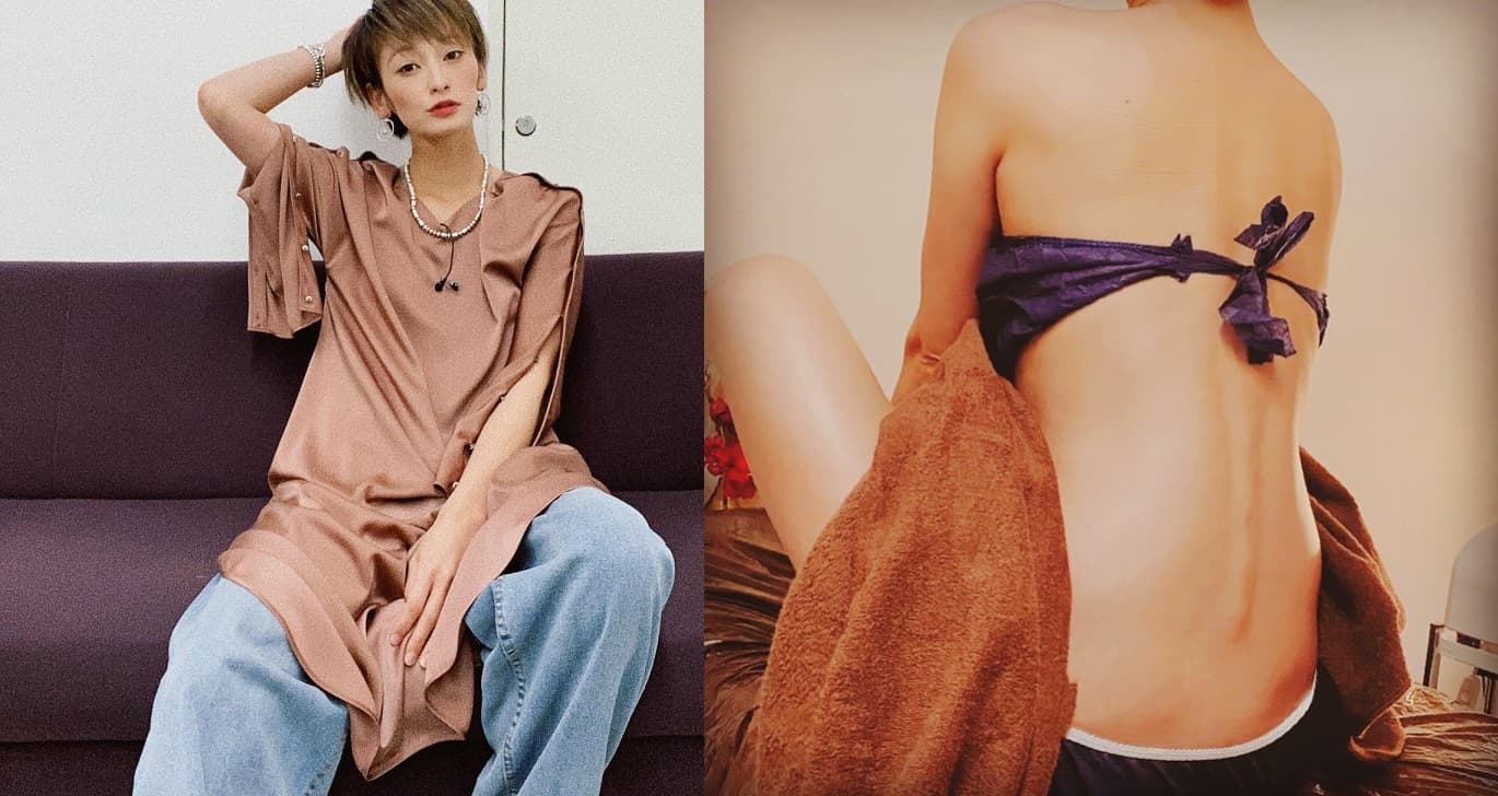 西山茉希(左圖)受不了各界的揣測,曬裸背照(右圖)做出說明。(翻攝自西山茉希Instagram)