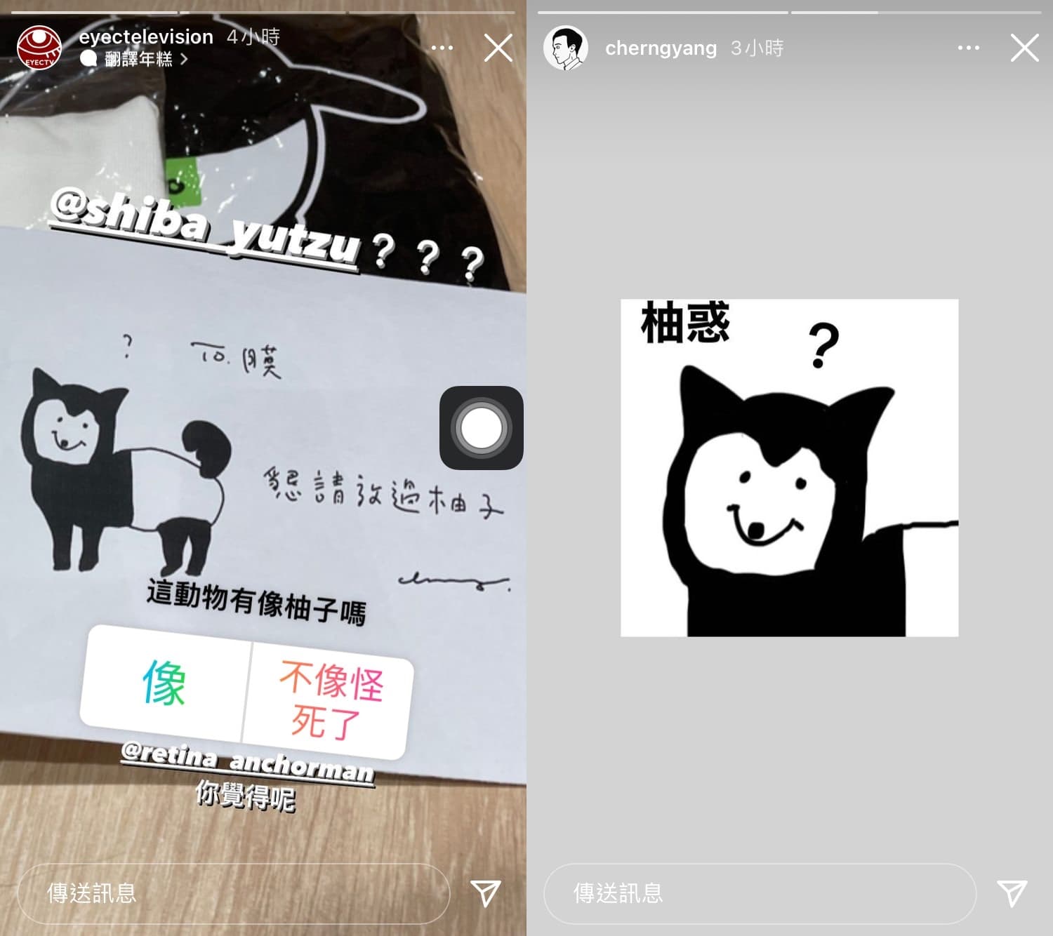 Cherng把柚子畫成馬來貘的形象，還戲稱是「柚惑」。（翻攝自眼球中央電視台、CherngIG）
