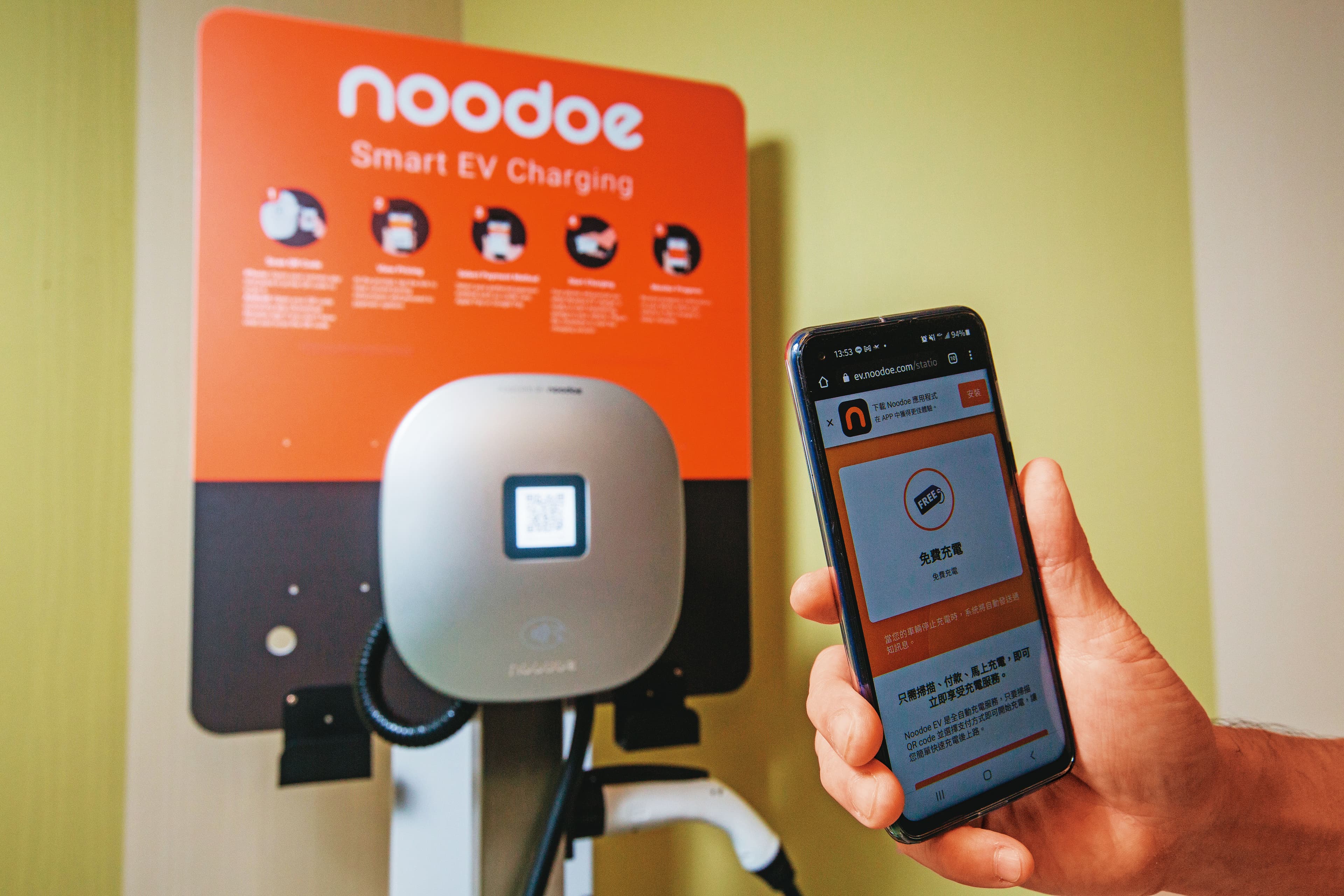 拓連科技開發的Noodoe EV OS充電樁系統，被海外各大業者及場域採用，最大優勢是簡潔便利的客製化功能及使用者介面。