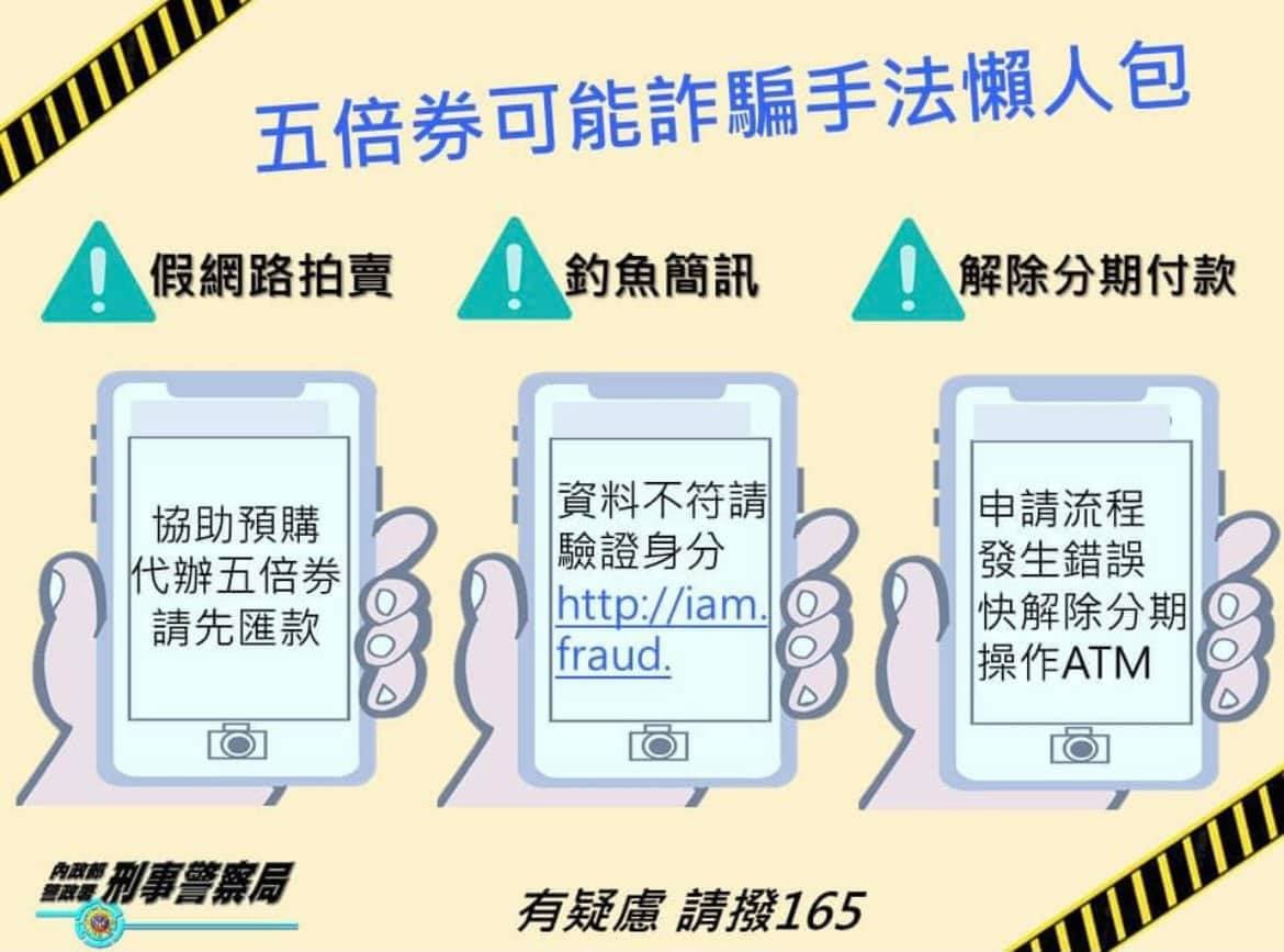 警方提供五倍券可能的3種詐騙手法。（翻攝自嘉義縣警察局刑事警察大隊臉書）
