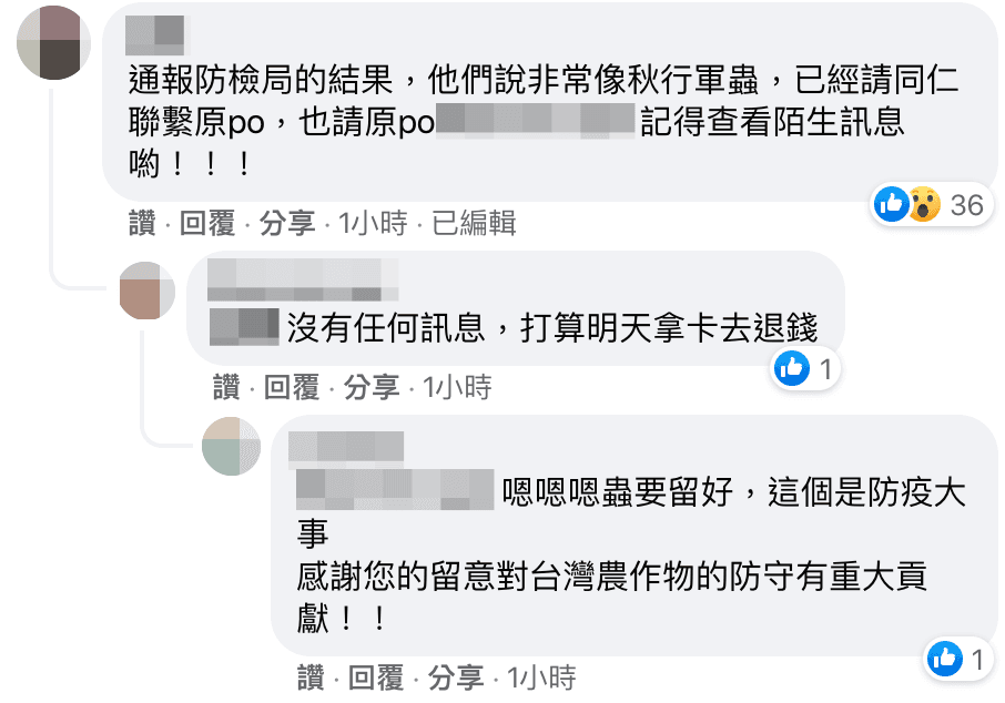 有熱心民眾稱防檢局表示很像秋行軍蟲。(翻攝自Costco好市多 商品經驗老實說臉書)