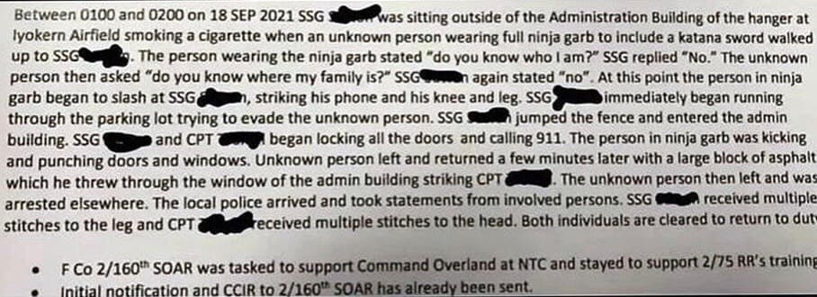 網上流出的軍事文件截圖,案件中的相關人名已被塗黑處理。(翻攝Reddit論壇)