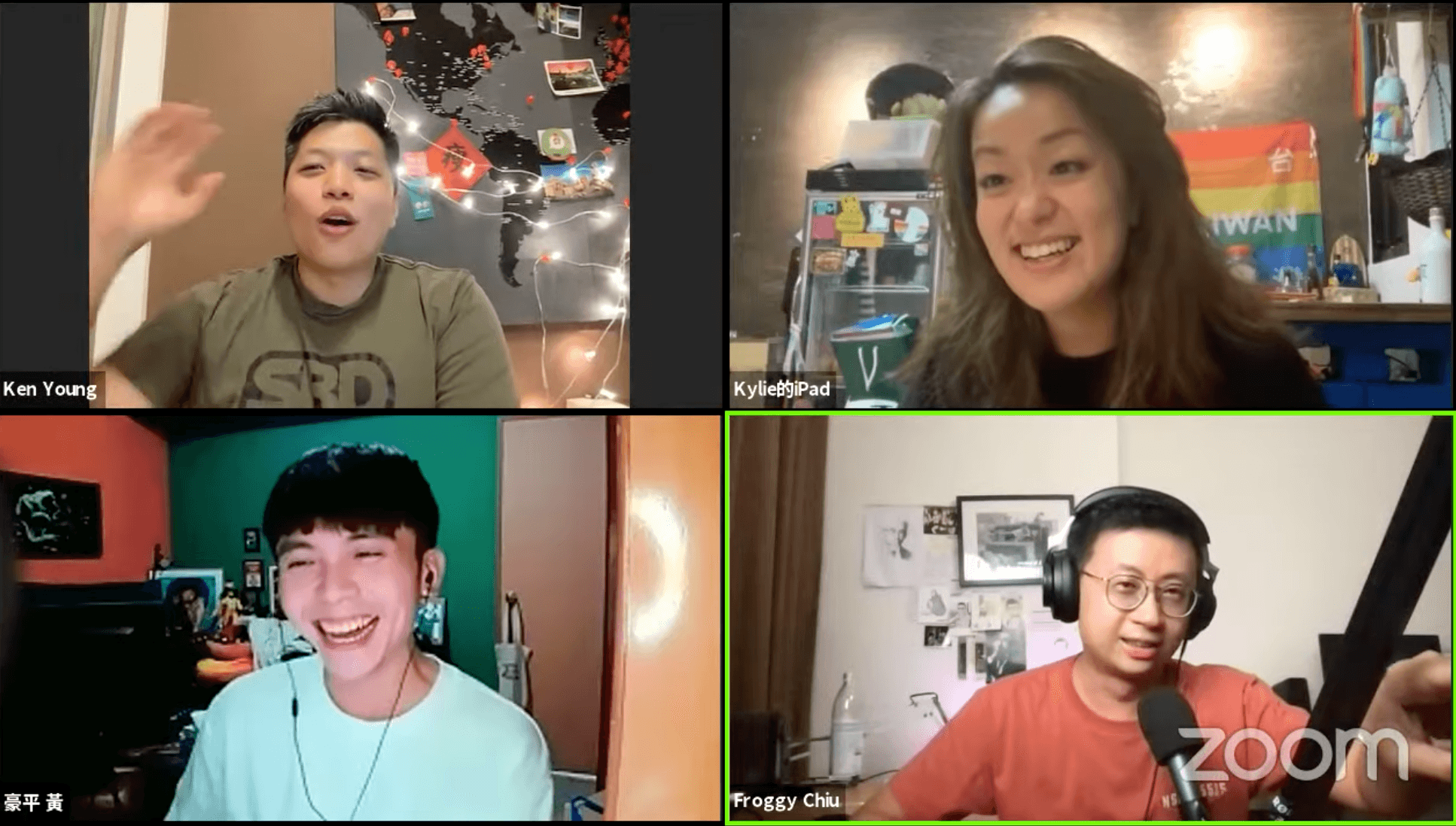 呱吉(右下)在自己的直播中再度於百靈果的直播現身,並表示:「如果她(龍龍)是個bitch,她也是我們的bitch。」(翻攝自「百靈果News」臉書)