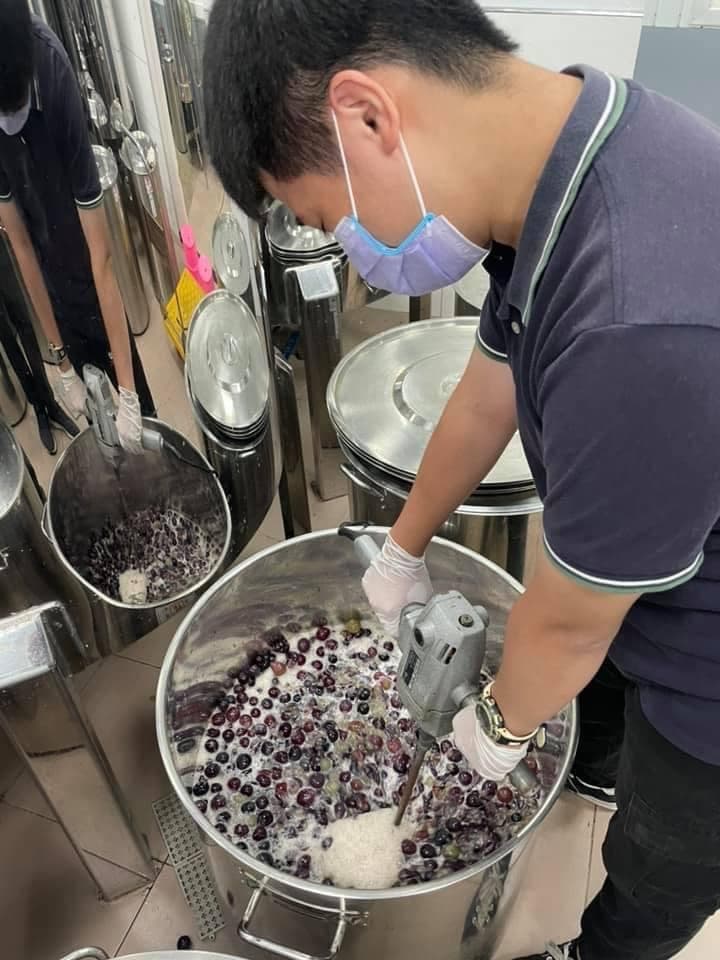 發酵完的葡萄,要先打碎釋出皮香,才能拿去蒸餾。(恆器製酒提供)