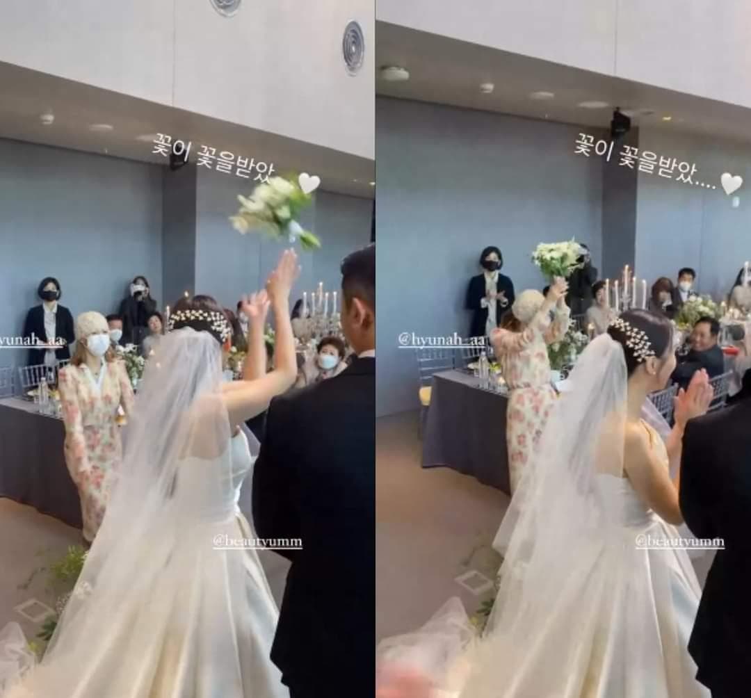 泫雅日前參加友人婚禮,接到新娘捧花。(網路圖片)