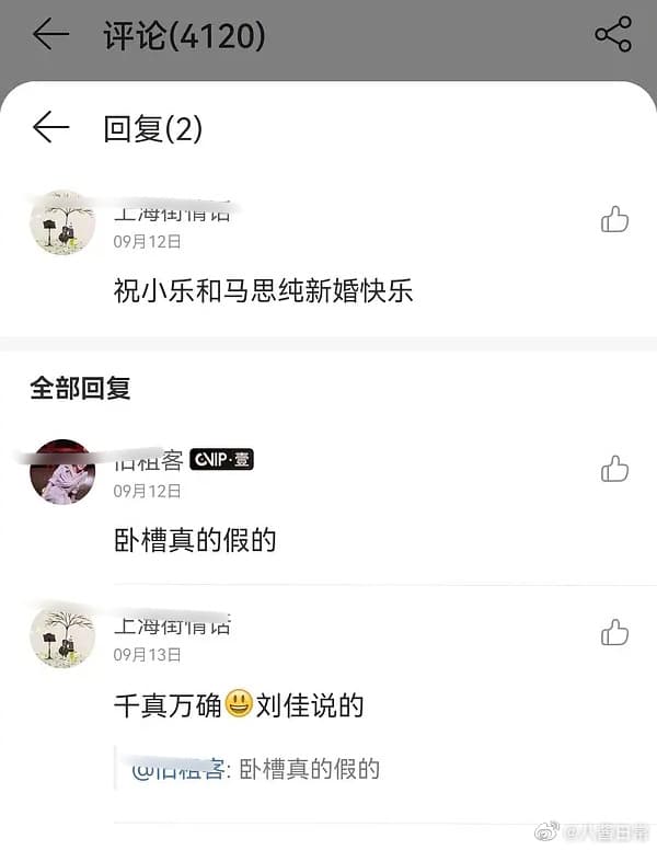 日前網友爆料稱馬思純祕婚樂團主唱男友。(微博圖片)