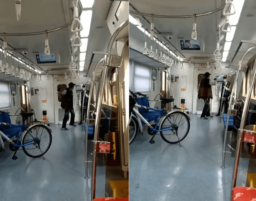 台鐵區間車上出現一名男子，不滿被勸導放妥腳踏車，竟恫嚇列車長作勢打人。（翻攝自臉書社團）