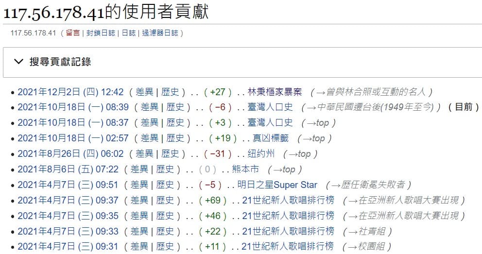 維基百科上「林秉樞家暴案」的內容遭到修改,新增曾與林合照或互動的名人館長、柯文哲、賴清德。(翻攝自維基百科)