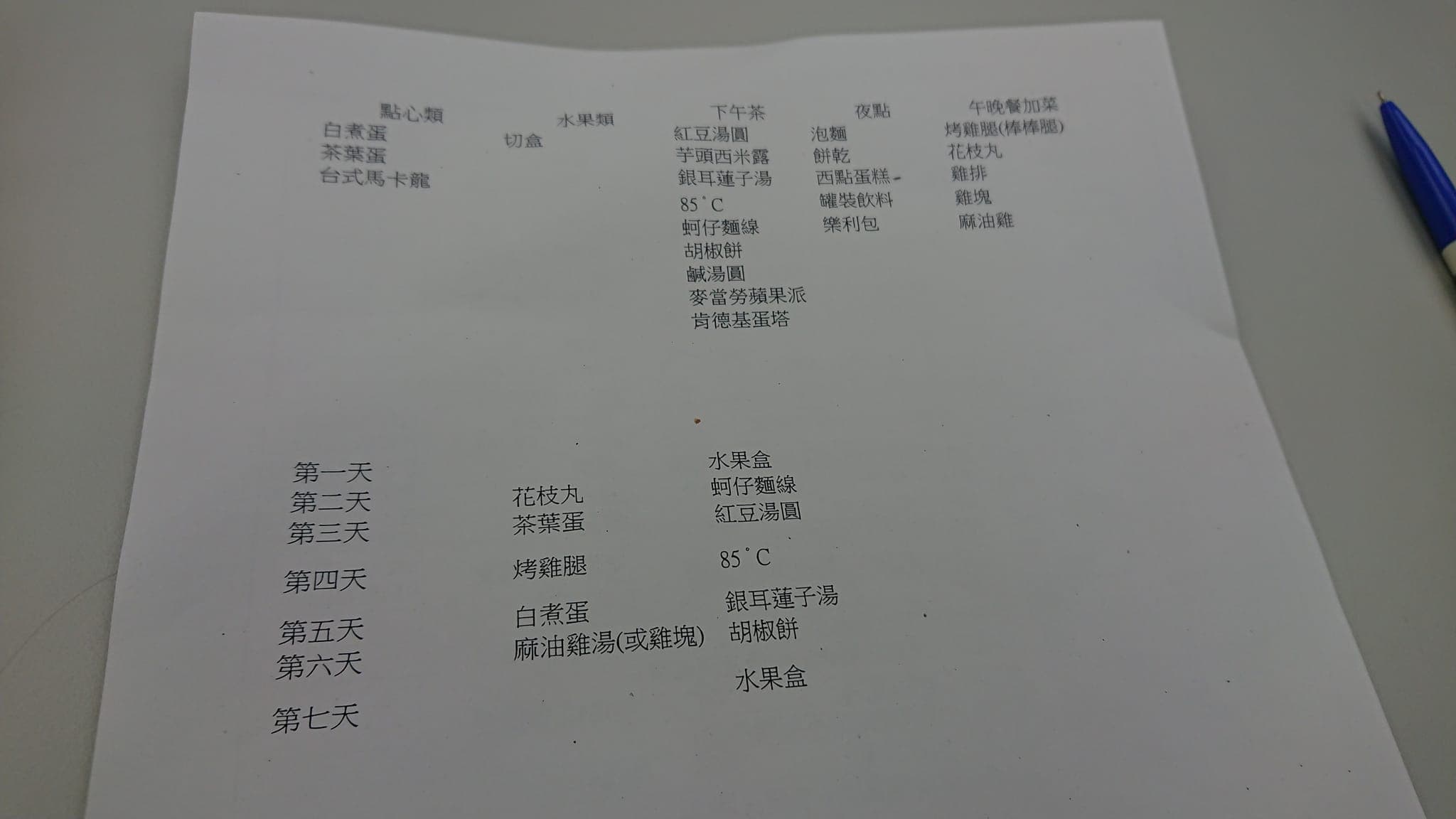 王必勝曝光集檢所菜單,發現下午茶選擇超豪華。(翻攝自王必勝臉書)