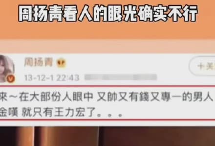周揚青曾大讚王力宏「又帥又有錢又專一」,網友虧她看人的眼光「確實不太行」。(翻攝微博)