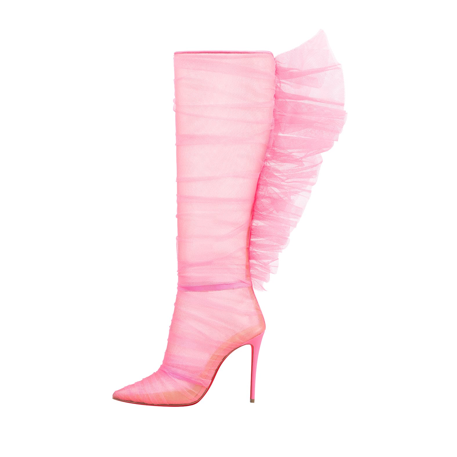 Libellibotta粉色薄紗尖頭長靴。NT$83,500（Christian Louboutin提供）