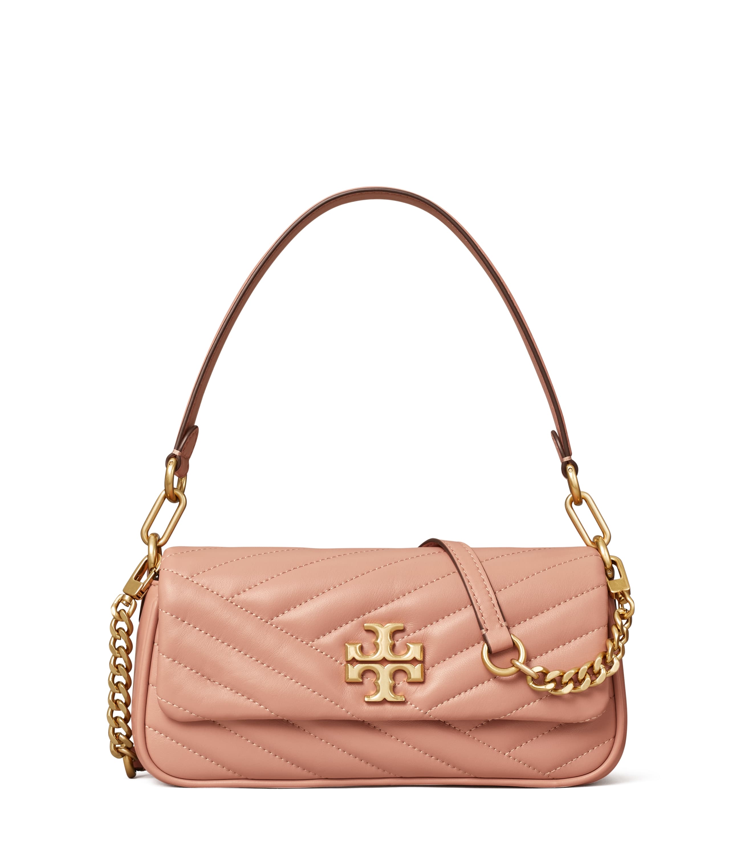 薔薇粉縫線Kira系列法棍包 NT$19,900 Tory Burch。（Tory Burch提供）