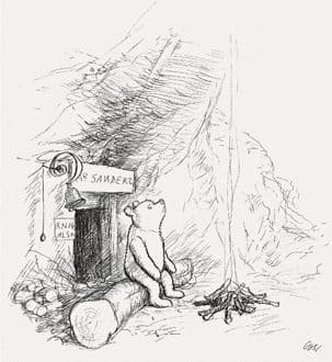 於1926年推出的第一個小熊維尼,由插畫家謝培德(E.H.Shepard)所繪製。(翻攝維基百科)