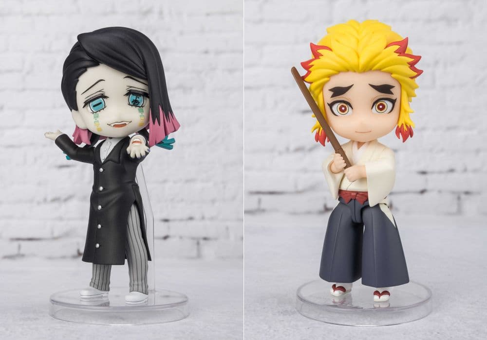 「Figuarts mini」系列的「魘夢」及「煉獄杏壽郎」。(台灣萬代南夢宮提供)