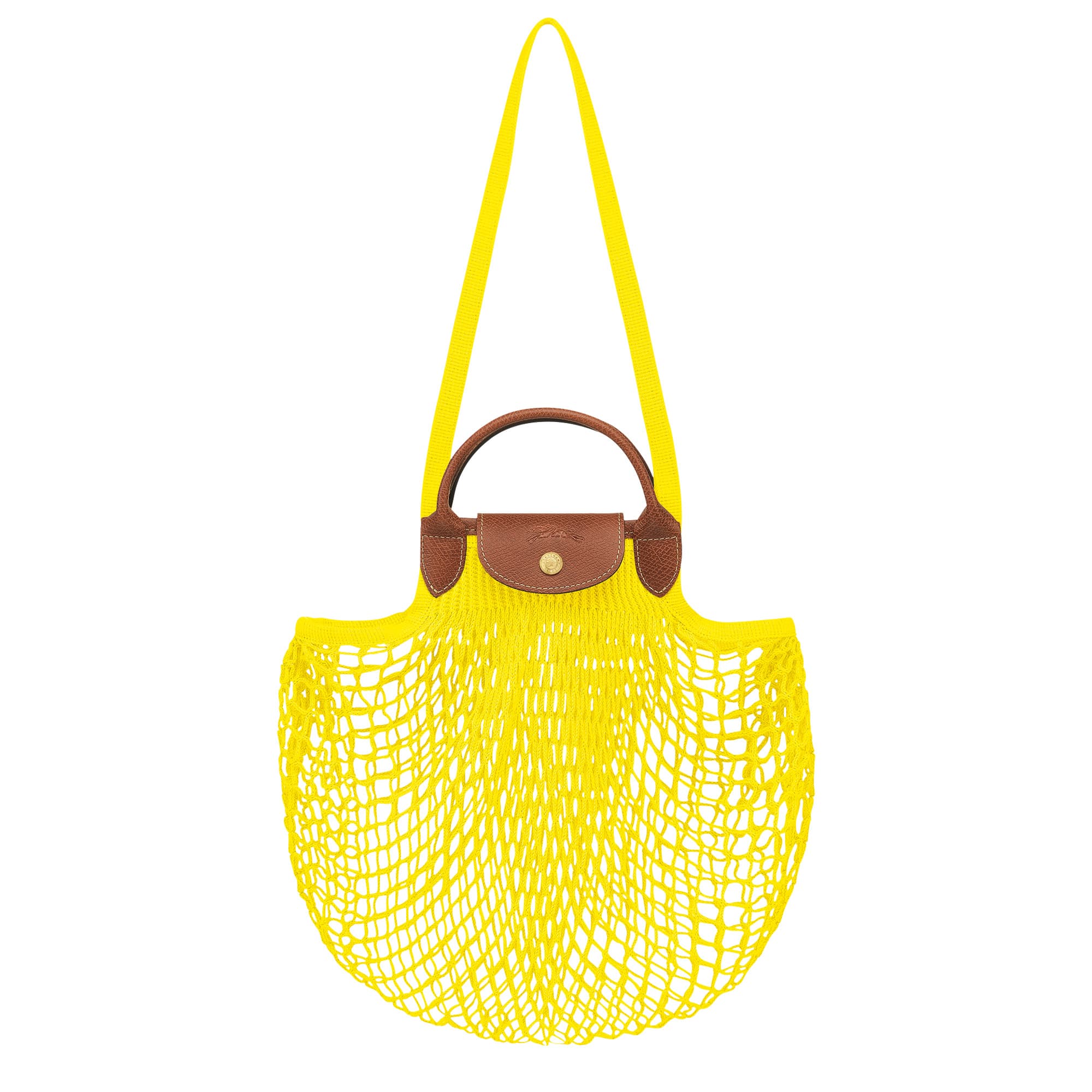 Liliy Collins同款的Le Pliage Filet系列檸檬黃手提包。NT$3,800（LONGCHAMP提供）