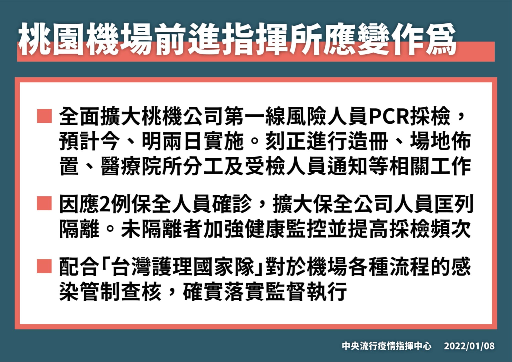 指揮中心今公布桃園機場前進指揮所應變作為。（指揮中心提供）