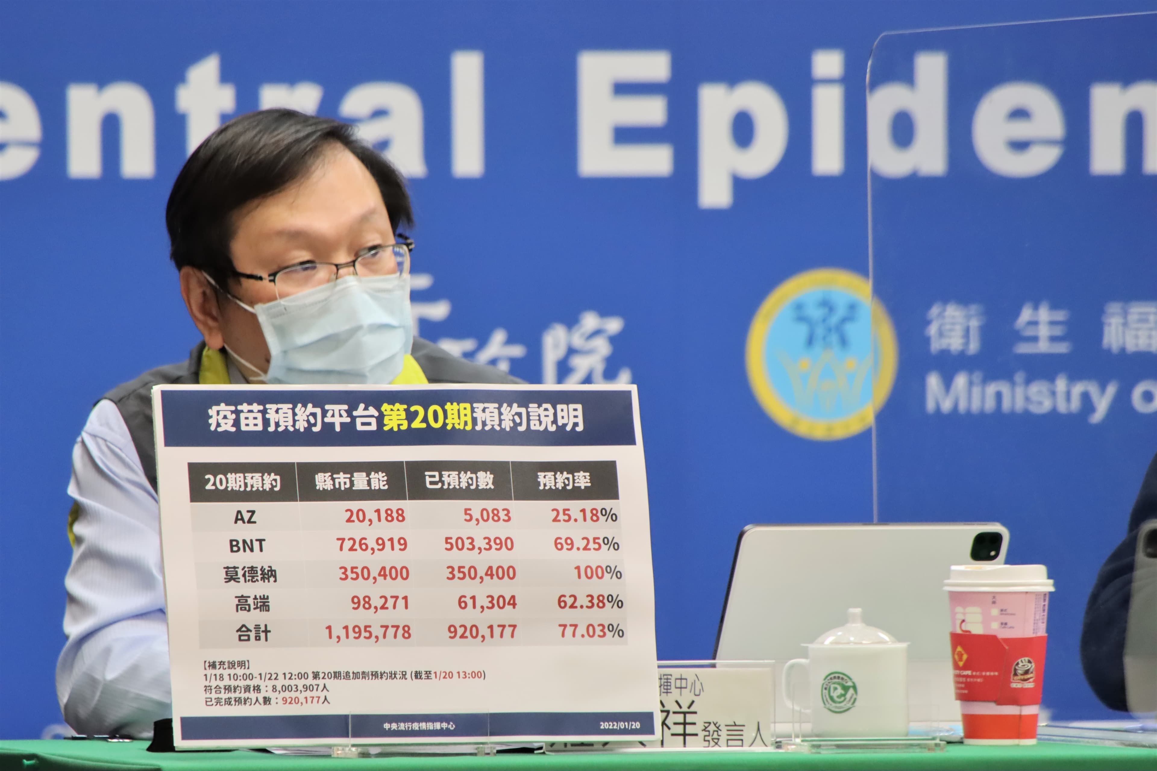莊人祥說明,疫苗預約平台情形。(指揮中心提供)