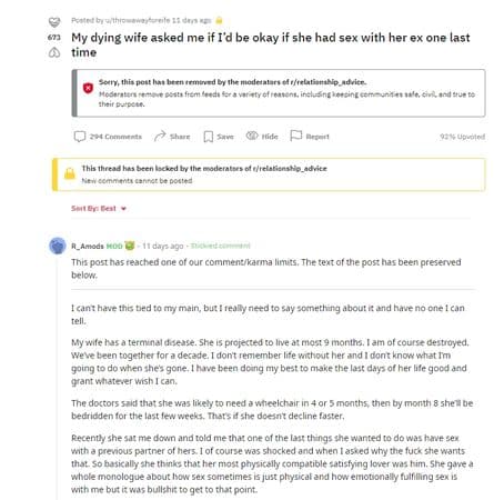 一名人夫在美國知名論壇發文,掀起網友高度討論。(翻攝自Reddit)