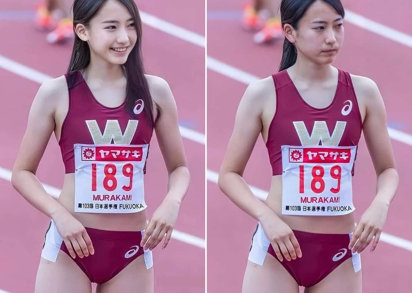 田徑少女「奇蹟美照」原圖曝光,網友大讚本尊比P圖更美。(翻攝臉書社團《爆廢公社》)