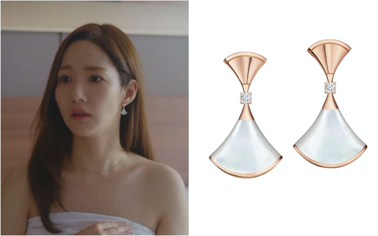 Divas' Dream系列珍珠母貝與密鑲鑽石玫瑰金耳環。NT$83,800。(BVLGARI提供)