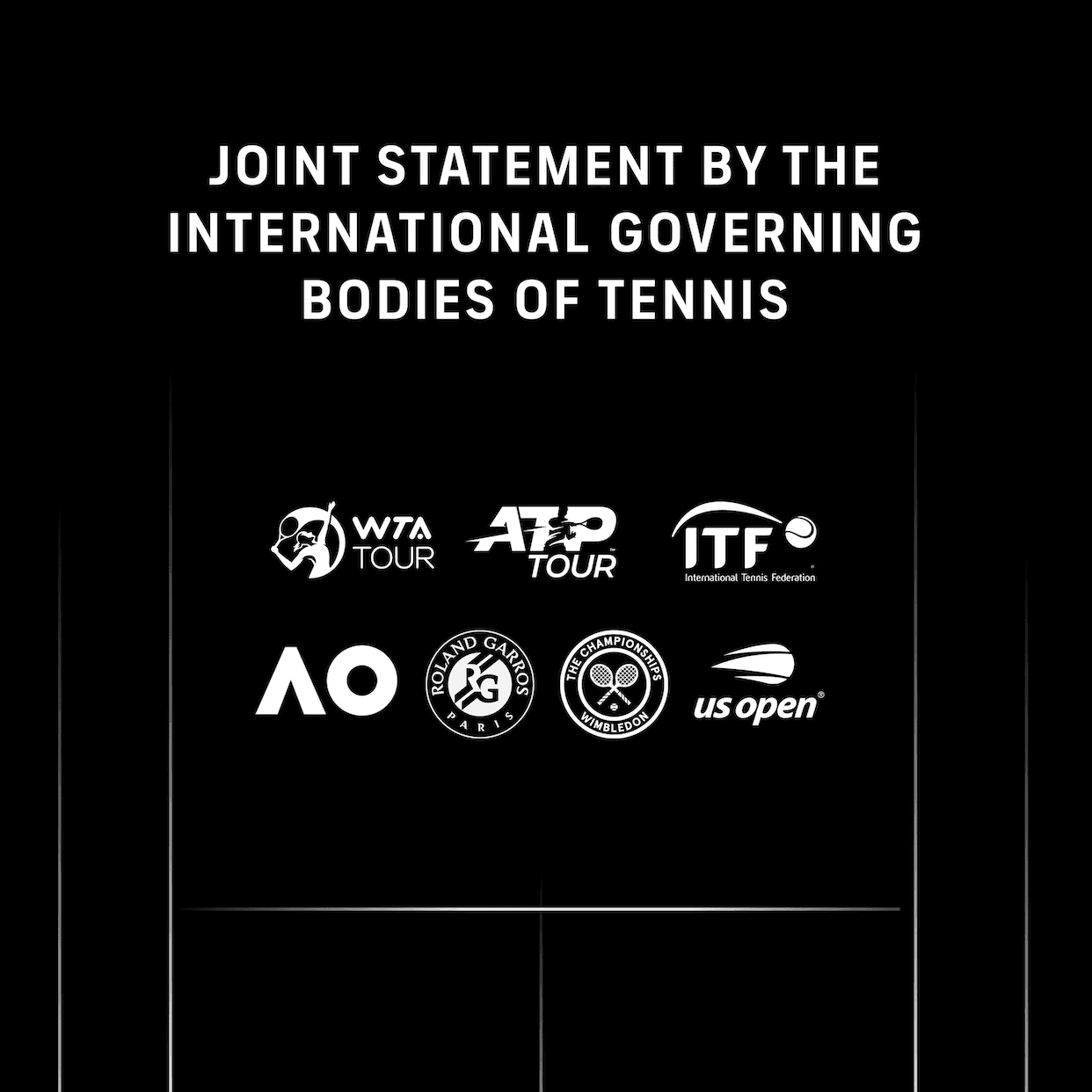 WTA、ATP、ITF和四大滿貫賽發出聯合聲明。(翻攝WTA官網)