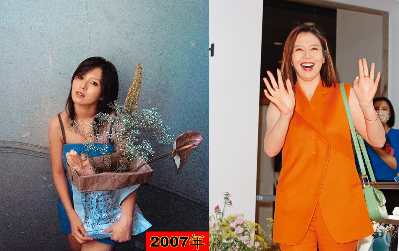 劉品言2002年與曾之喬共組Sweety出道,經過20年,美貌不變,但福氣了些。(捏腰間肉)