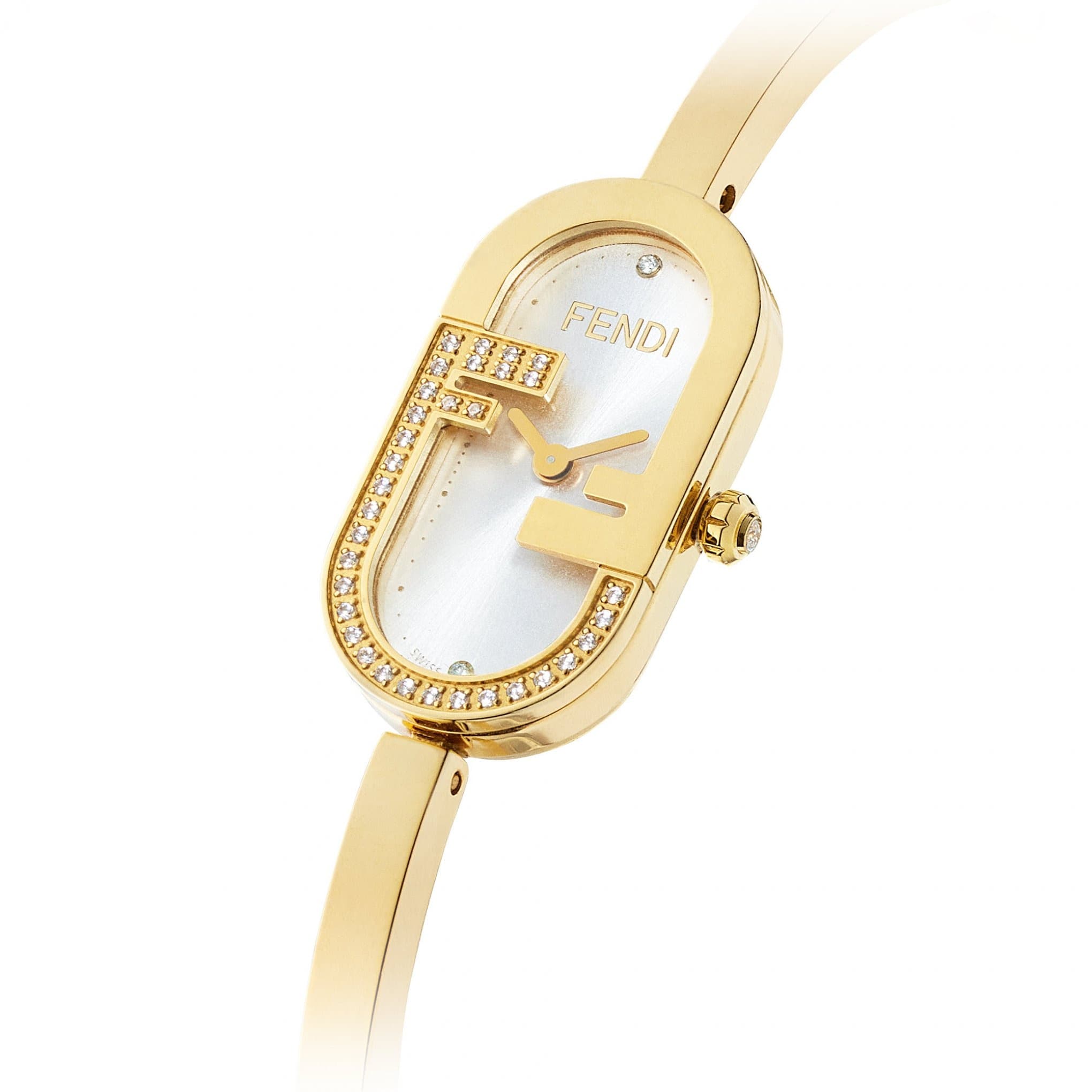 FENDI O' Lock系列水鑽FF LOGO腕錶。NT$63,400(FENDI提供)
