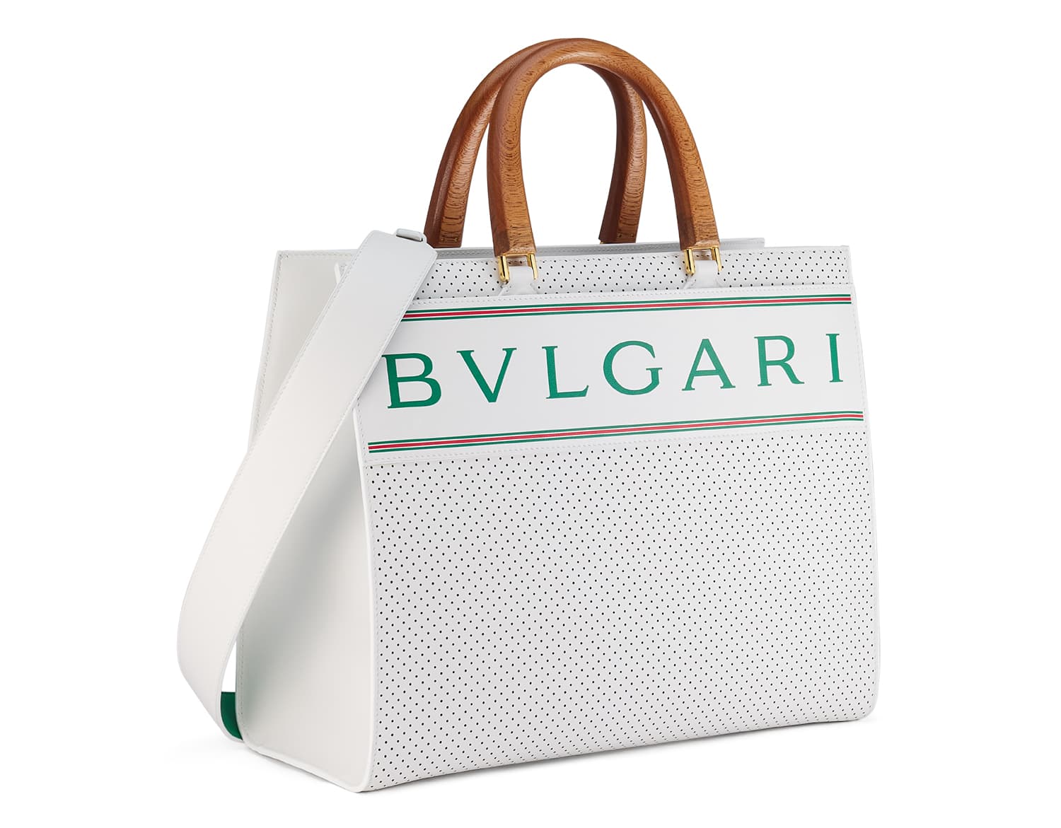 .CASABLANCA x BVLGARI聯名系列白色小牛皮大型托特包。NT$94,700(寶格麗提供)