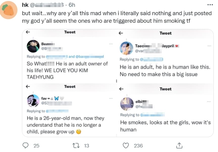 原po事後自稱沒有做出什麼評論,反虧BTS粉絲大驚小怪。(翻攝自推特)