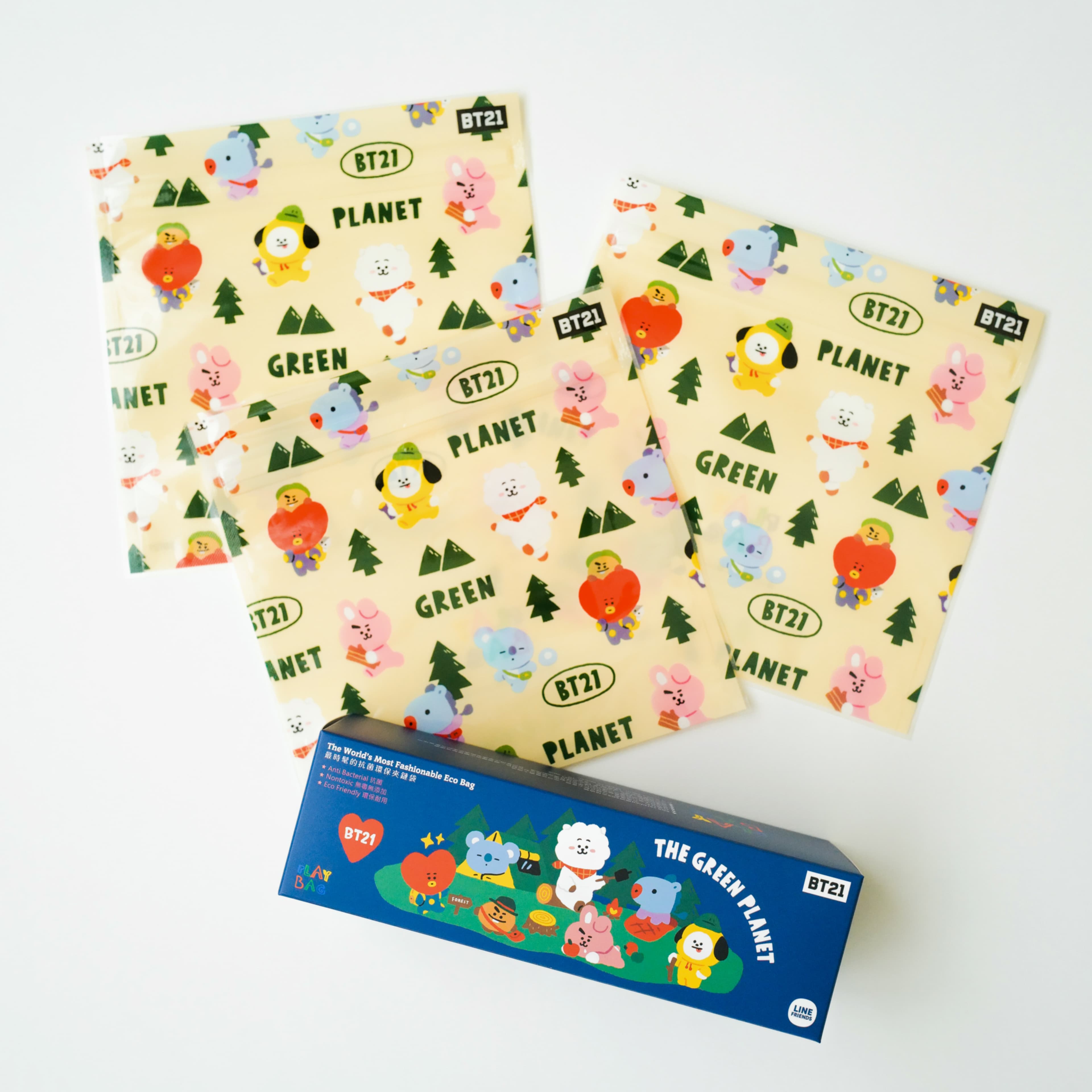BT21營地生活抗菌魔鬼氈夾鏈袋 10入/盒 NT$449 PLAY BAG。(PLAY BAG提供)