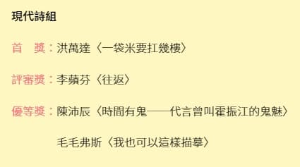現代詩首獎〈一袋米要扛幾樓〉引起網友們熱議。(翻攝自第24屆臺北文學獎網站)